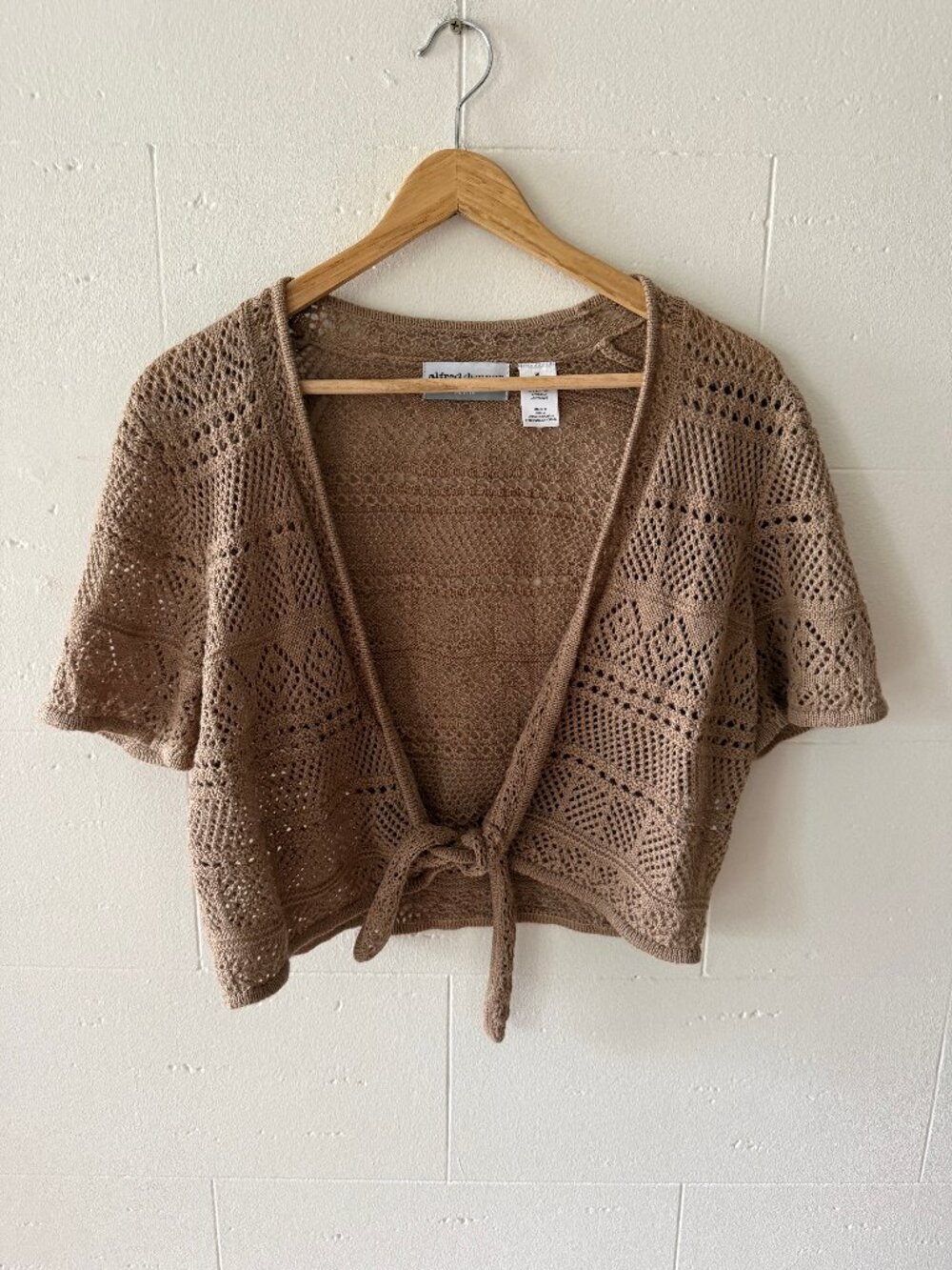 Alfred Dunner | Tan Crochet Knit Tie Front Shirt | Western Bolero | Medium